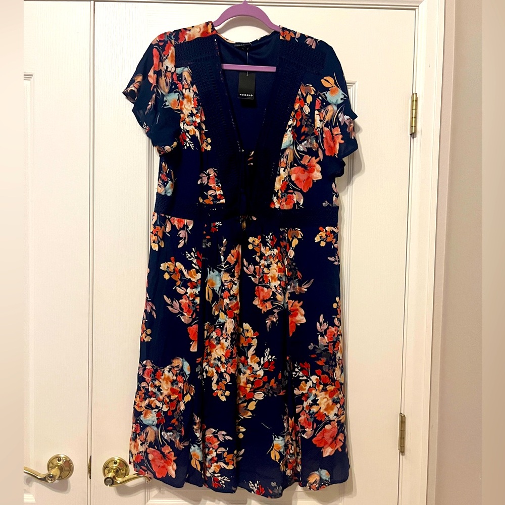 NWT Torrid Blue Floral Gauze SS Skater Dress Sz 1